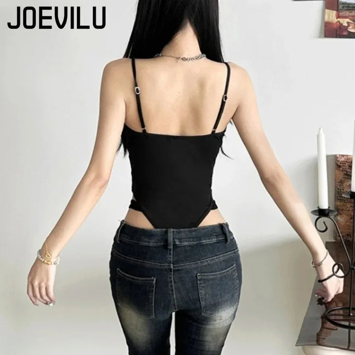 Y2K Black Bodysuit Women Hollow Out Sleeveless