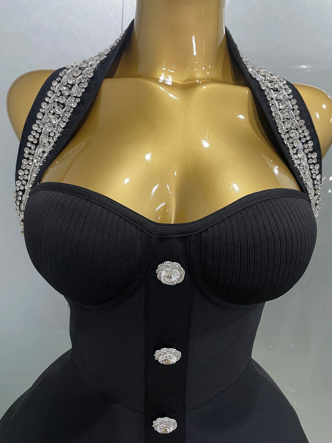 Black Off Shoulder Crystal Bodycon Evening Dress