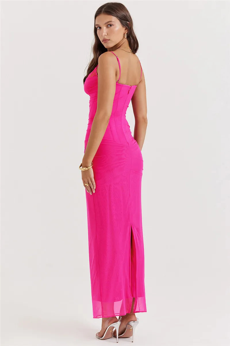 Elegant Backless Mozision Mesh Maxi Dress For