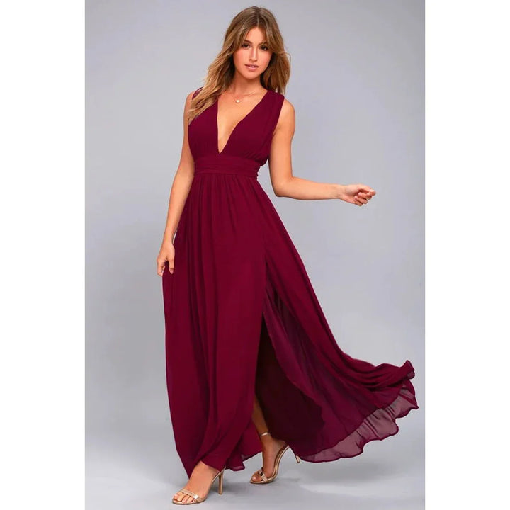 Red Backless Maxi Dress For Party And Bridesmaid