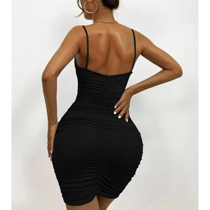 Signature V Neck Pleated Bodycon Mini Dress