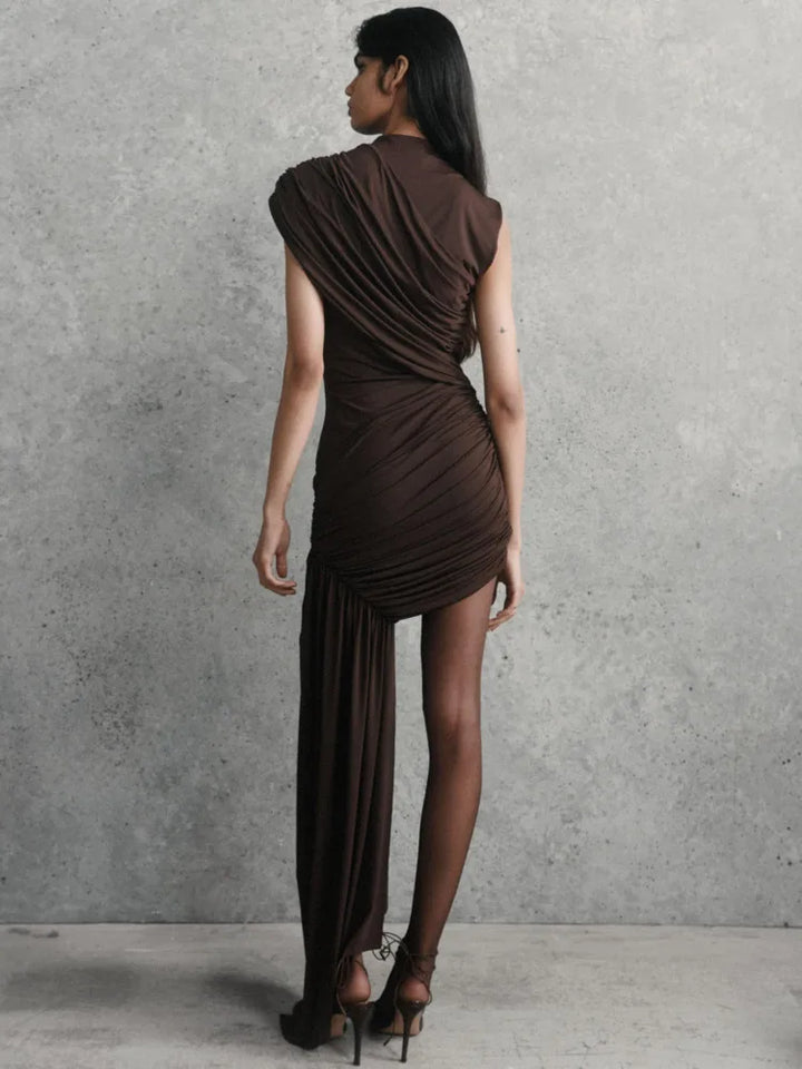 Elegant Ruched Turtleneck Pleated Mini Party Dress
