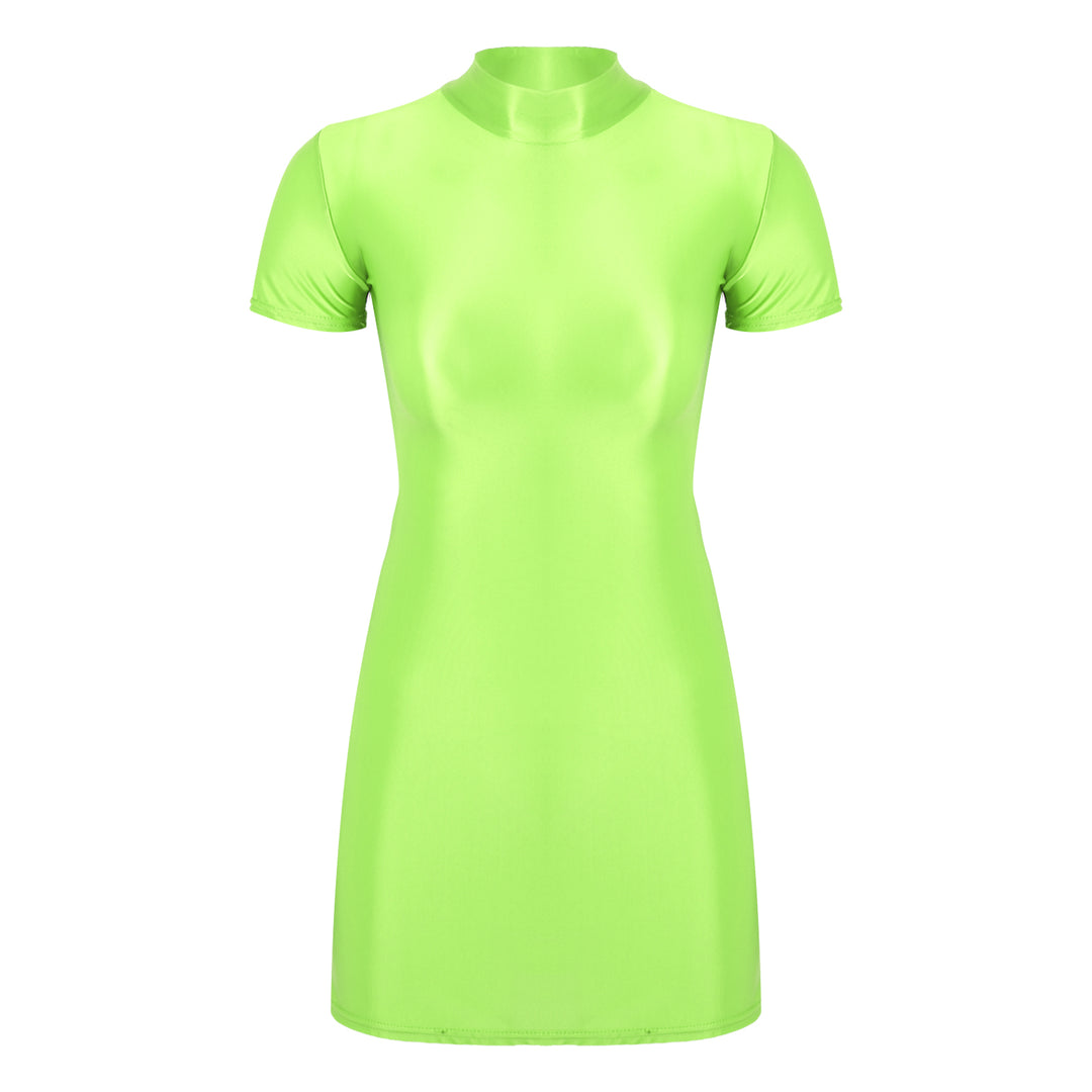 Signature Glossy Mock Neck Mini Dress For Tropical