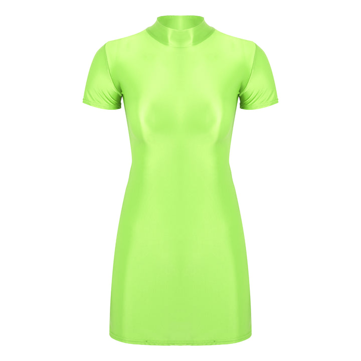 Signature Glossy Mock Neck Mini Dress For Tropical