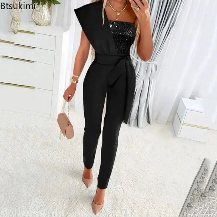 Sequin Patchwork Jumpsuit Sparkling Party Wear For Women