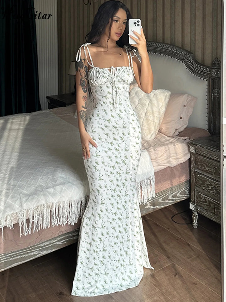 Hugcitar Women Elegant Floral Beach Bodycon Dress