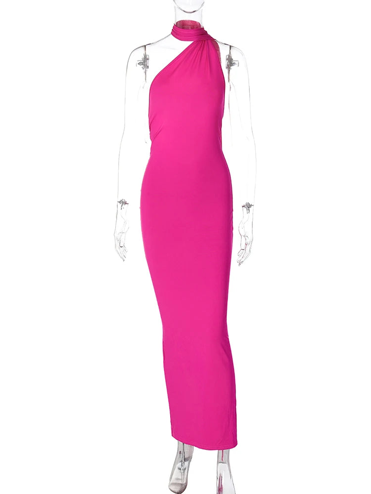 Elegant Y2k One Shoulder Maxi Dress Scarf Backless