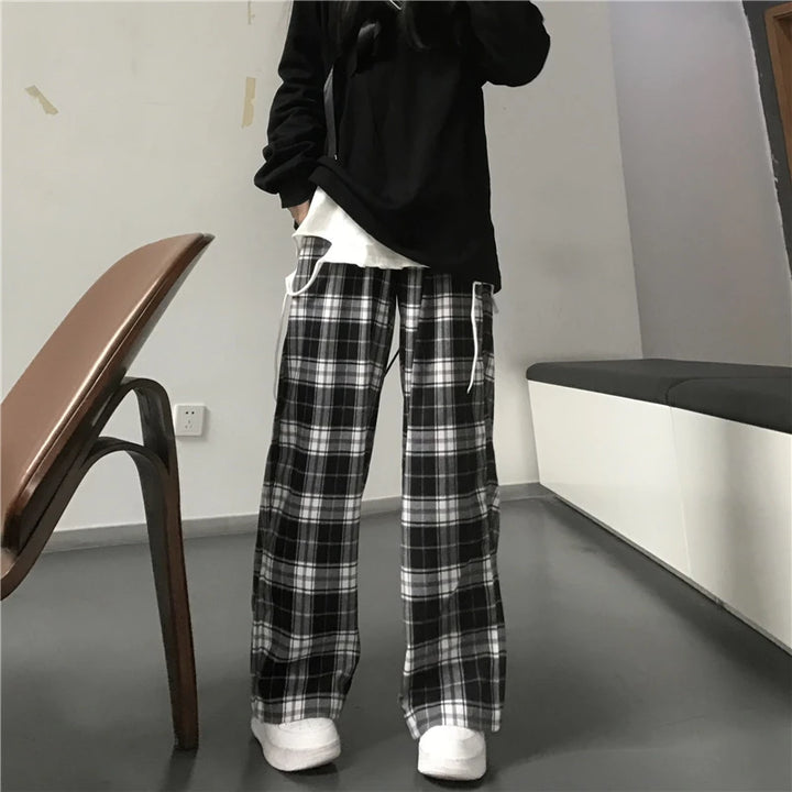 Premium Plaid Sweatpants Wide Leg For Students