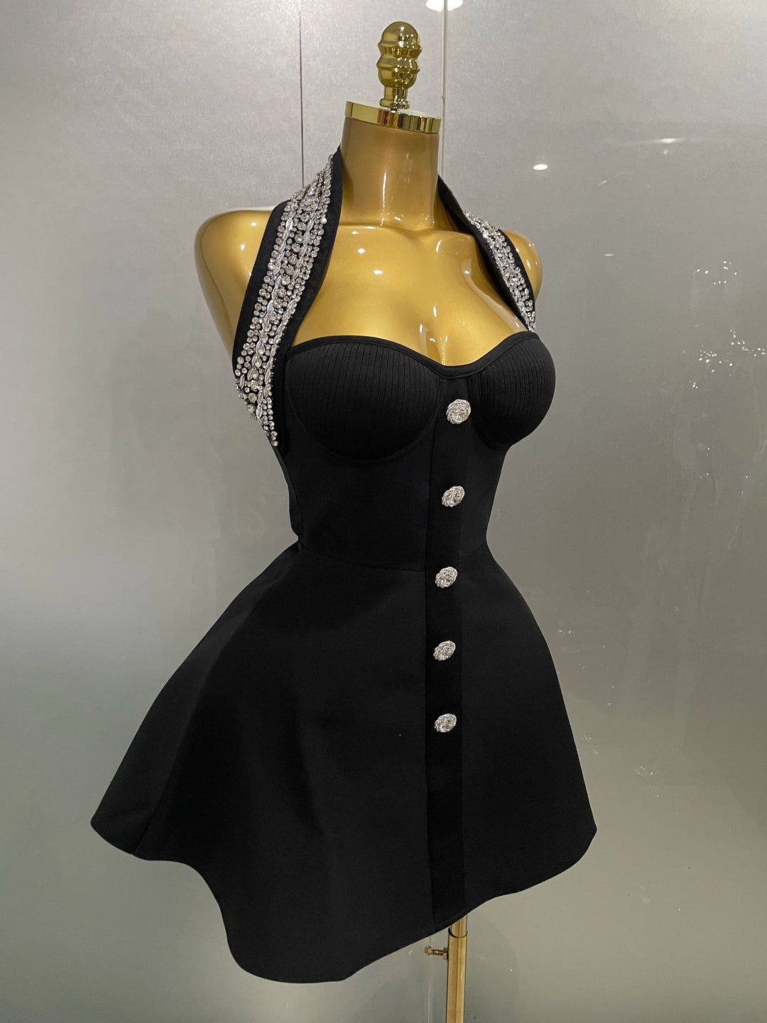 Black Off Shoulder Crystal Bodycon Evening Dress