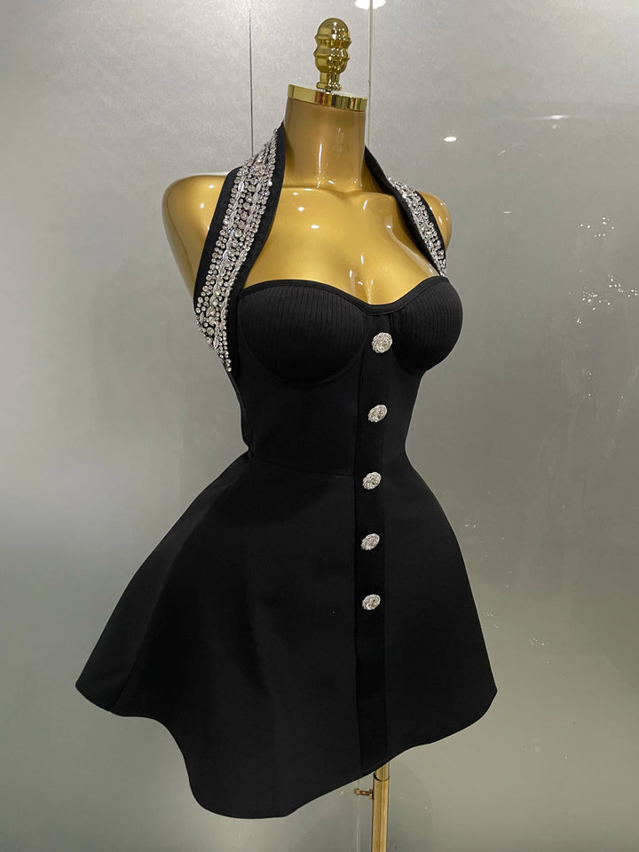 Black Off Shoulder Crystal Bodycon Evening Dress