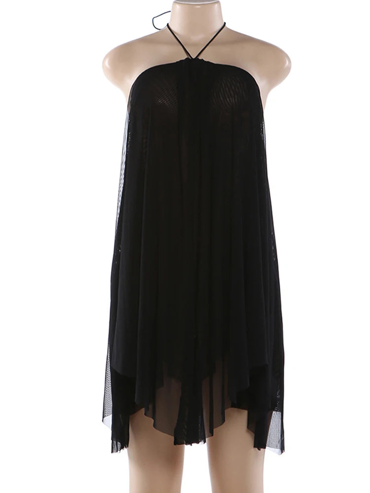 Y2K Mini Dress Tiered Backless Elegant Style