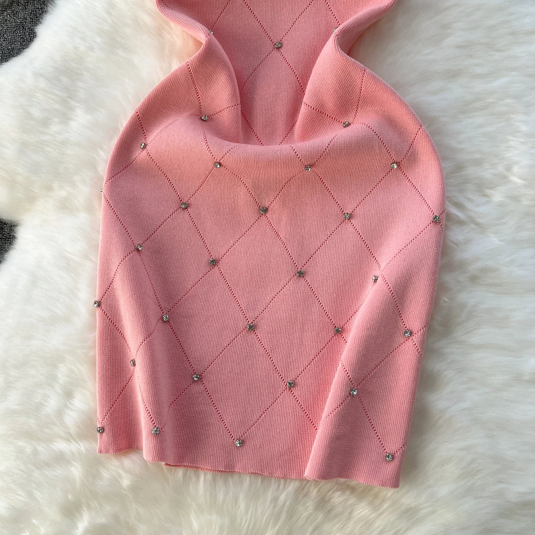 Beaded Knit Tank Dress For Women Bodycon Mini