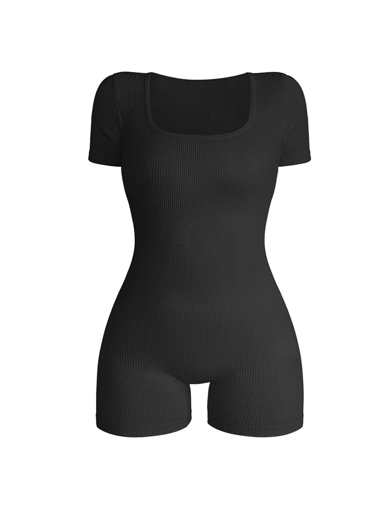 Womens Square Neck Jumpsuit High Waist Bodycon Fit