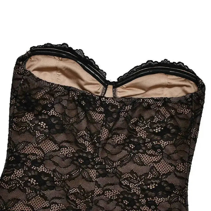 Elegant Strapless Lace Slim Bodycon Maxi Dress For