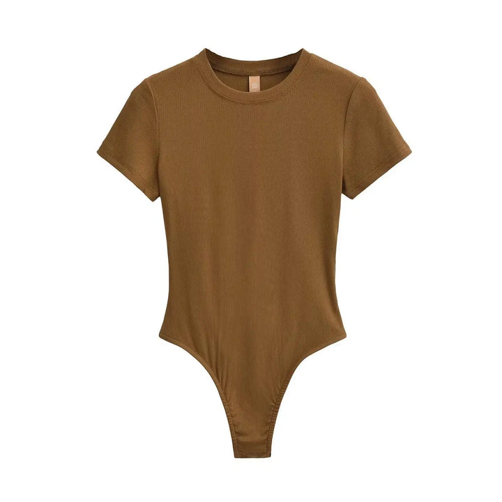 Women Summer Short Sleeve O-neck Slim Fit Knit Bodysuit