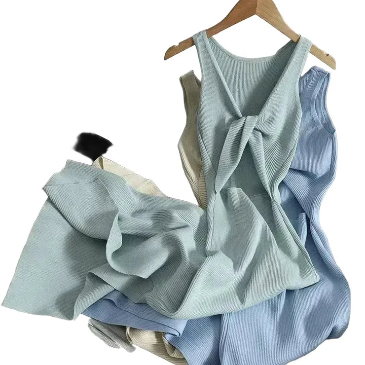 Korean Knitted V Neck Bodycon Dress Chic Hollow Out Style