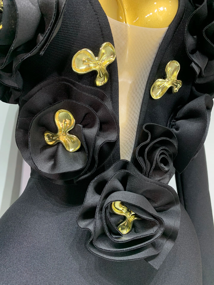 Luxury 3D Floral Bandage Dress For Stunning