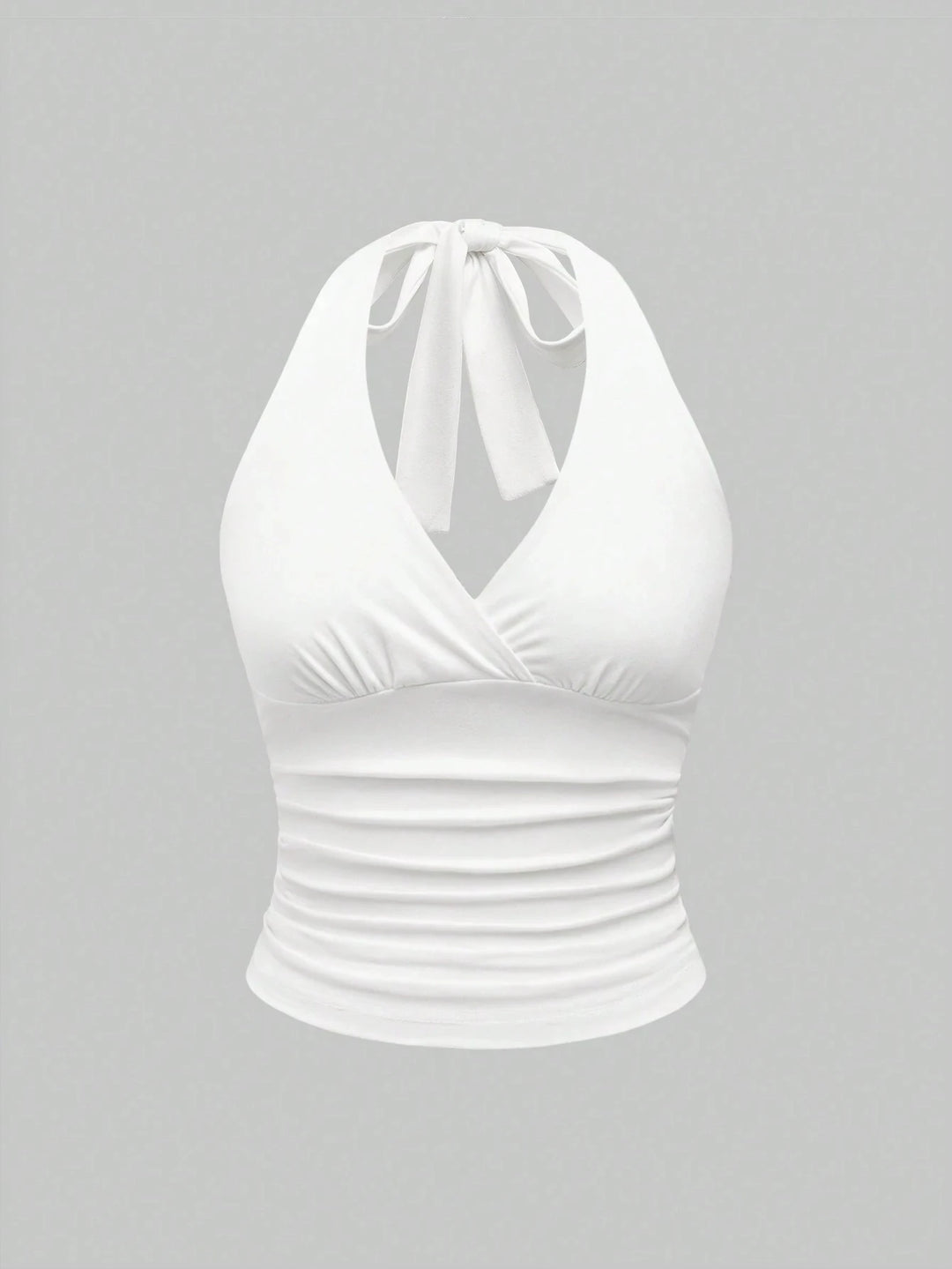 Solid V-neck Backless Halter Crop Top for Women Summer Sexy Y2K Sleeveless Ruched Top Streetwear