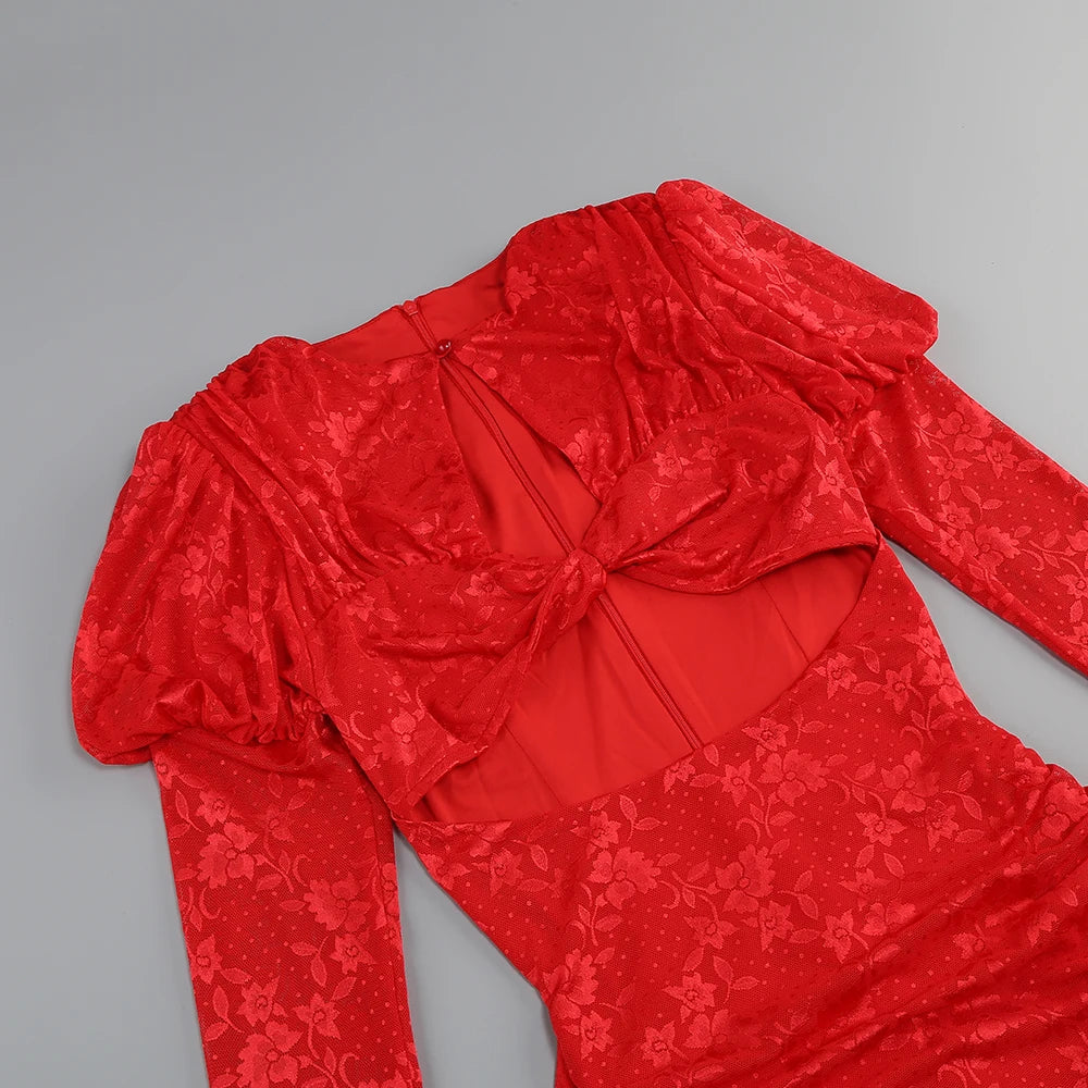 Vizziel Red White Mini Draped Tailored Sheath