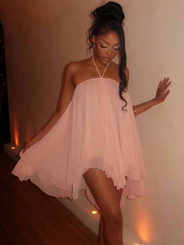 Y2K Mini Dress Tiered Backless Elegant Style