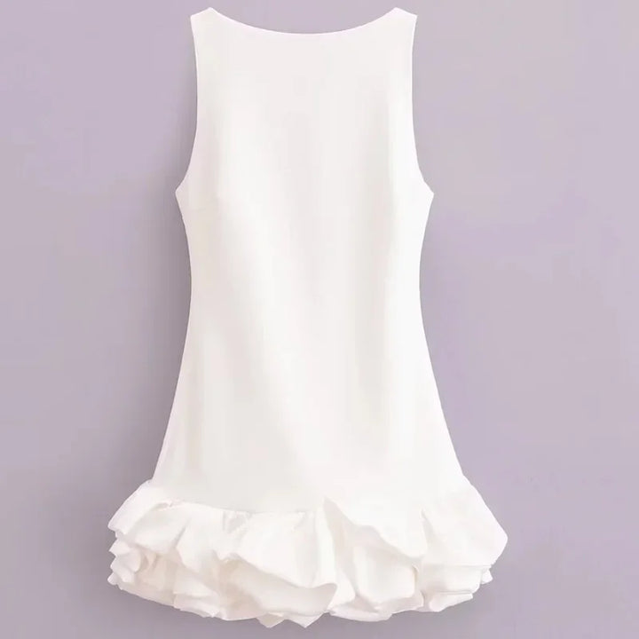 White Backless Ruffle Bodycon Mini Dress For Women