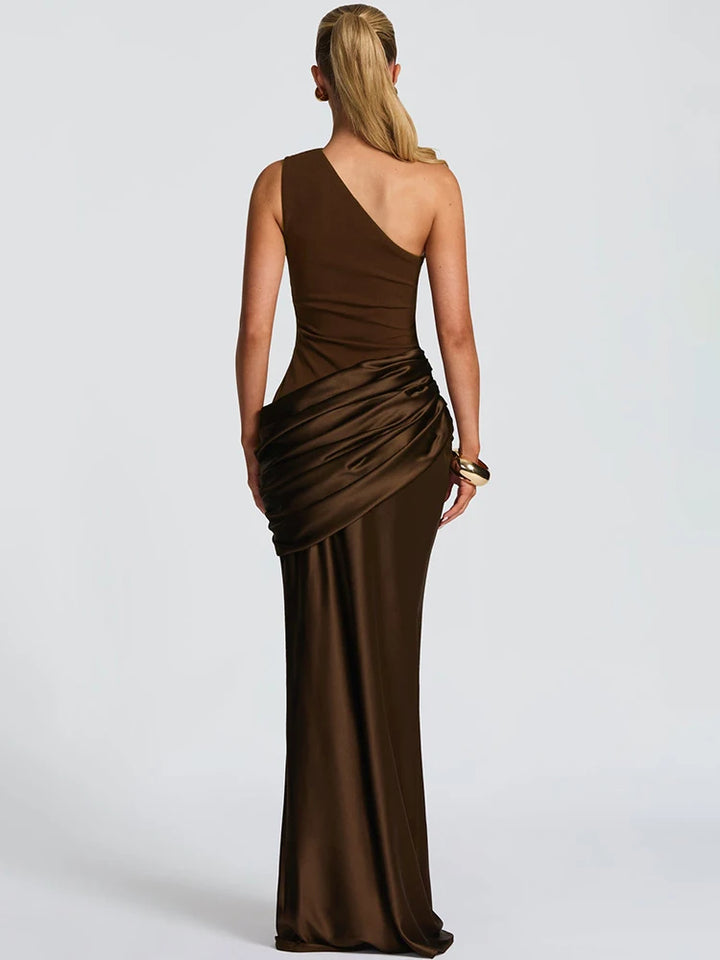 One Shoulder Backless Maxi Dress Women Club Gown
