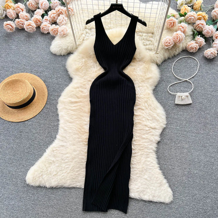 Chic Knit Wrap Dress For Women Autumn Bodycon Midi
