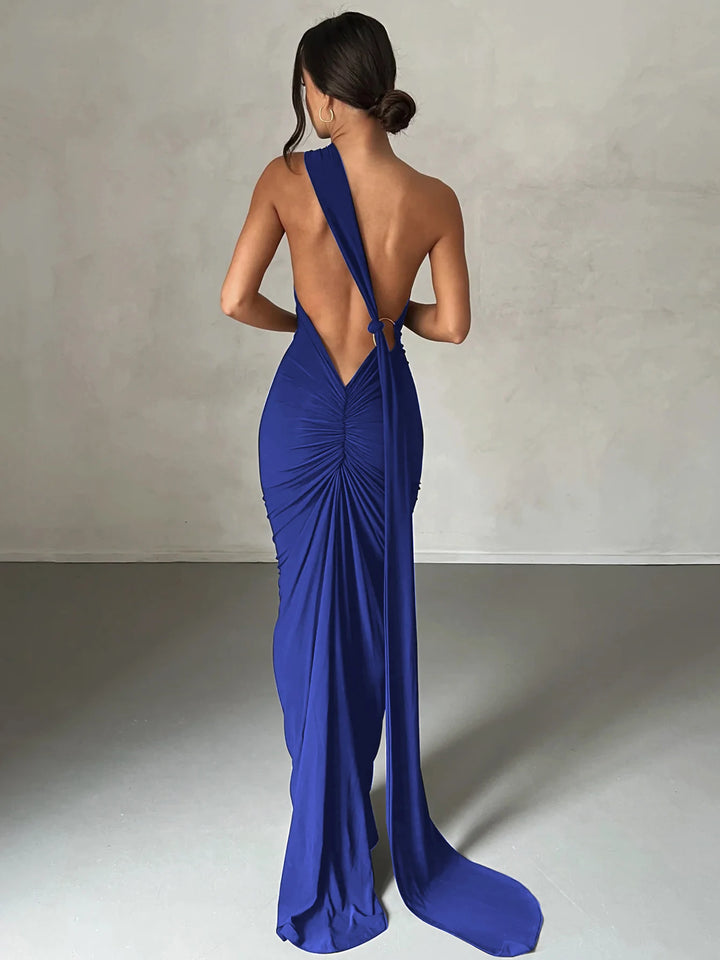 Elegant Y2k One Shoulder Maxi Dress Scarf Backless