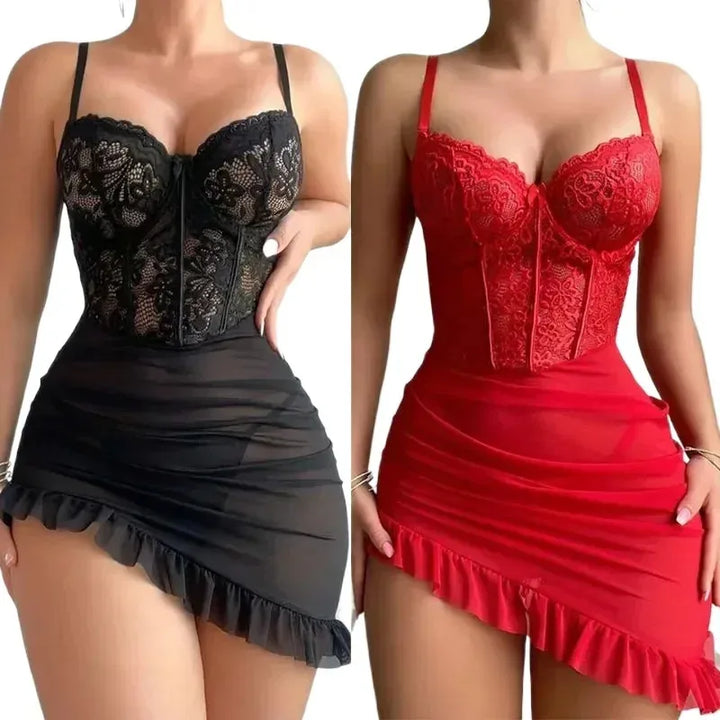 Women Lace Transparent Mini Dress Sleeveless Party