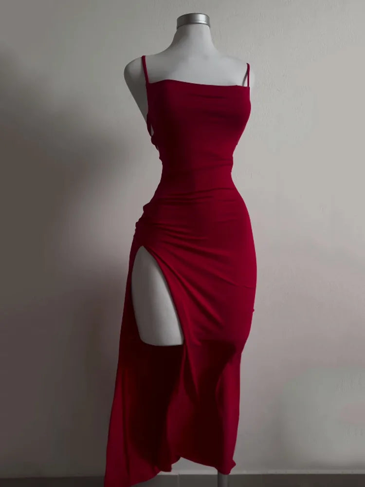 Backless Lace Up Bodycon Long Party Dress
