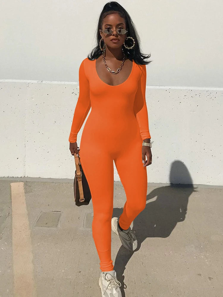 Slim Long Sleeve Knitted Jumpsuit For Women
