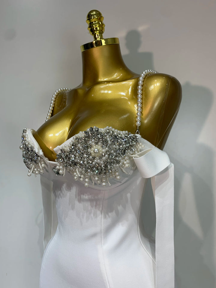 Elegant Kormanly Women Backless Crystal Pearl