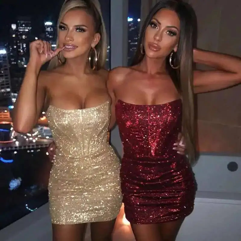 Giyu Black Glitter Strapless Bodycon Mini Dress