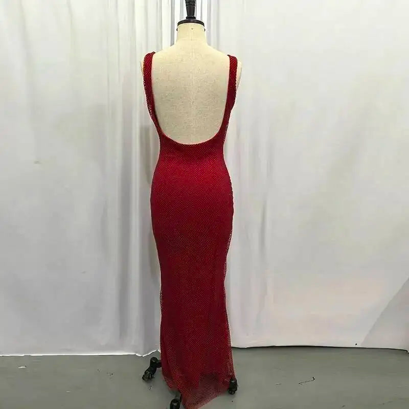 Sleeveless Sequined Mesh Maxi Dress Bodycon