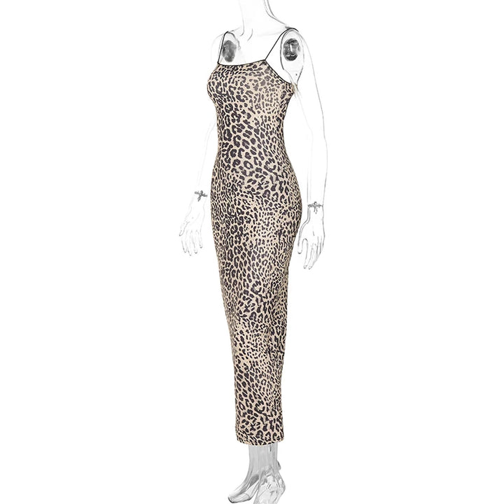 Hugcitar Leopard Backless Bodycon Maxi Dress