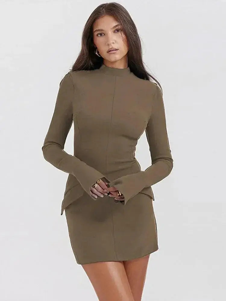Dark Blue Bodycon Mini Dress Elegant Autumn Winter Style