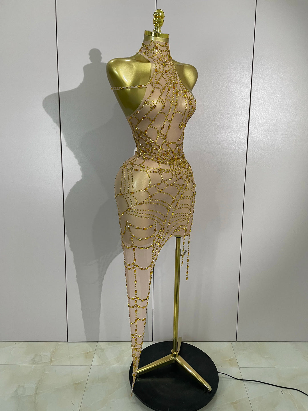 Sparkle Diamond Mesh Bodycon Mini Dress With