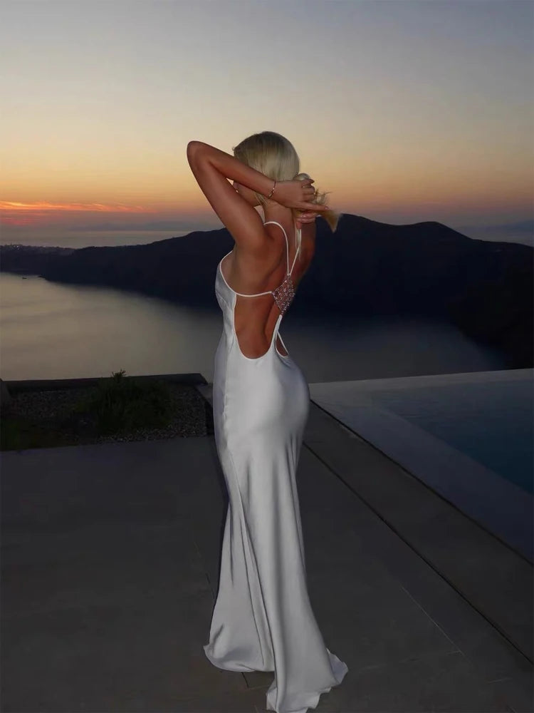 Sexy Green Hollow-out Maxi Dress Women Fashion Sleeveless Backless Pleated Slim Female Dresses Summer Party Evening Robe 2026