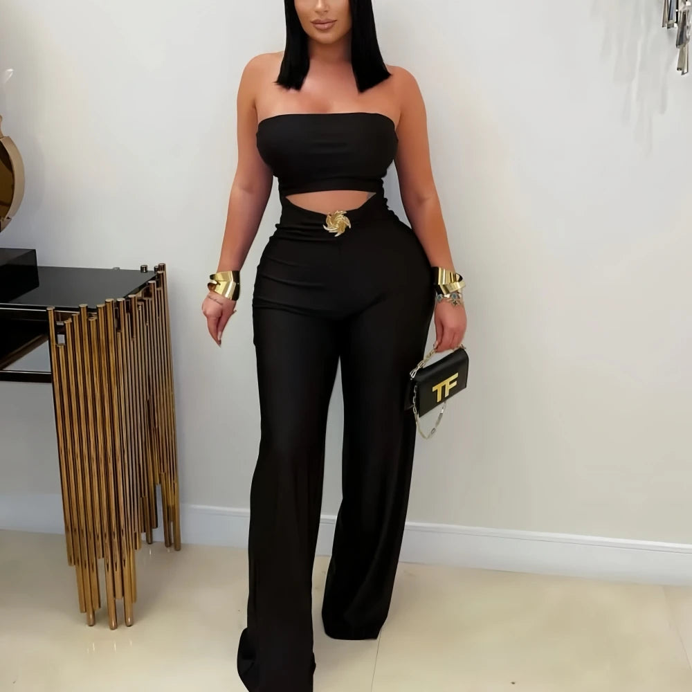 Fagadoer Sexy Hollow Out Bodycon Jumpsuit Women