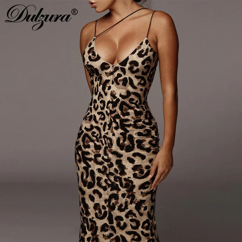 Dulzura Leopard Bodycon Midi Dress Party Club