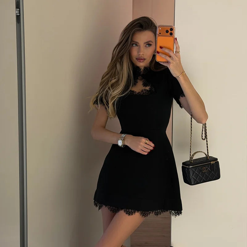 Sculptural Black Lace Sheath Dress Elevates Your