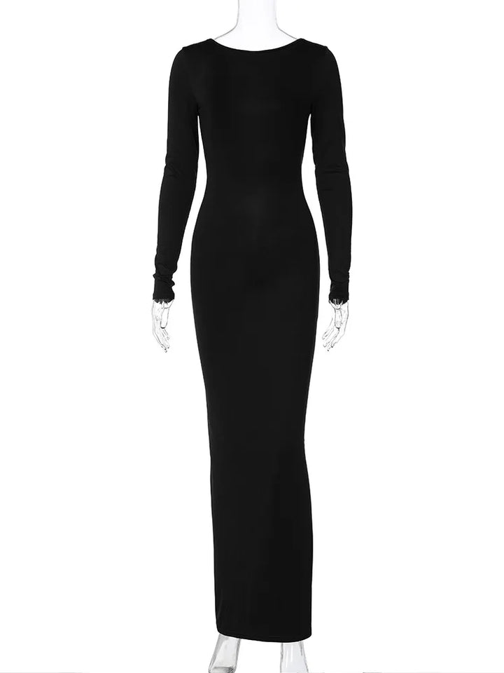 Hugcitar Backless Long Sleeve Bodycon Maxi Dress