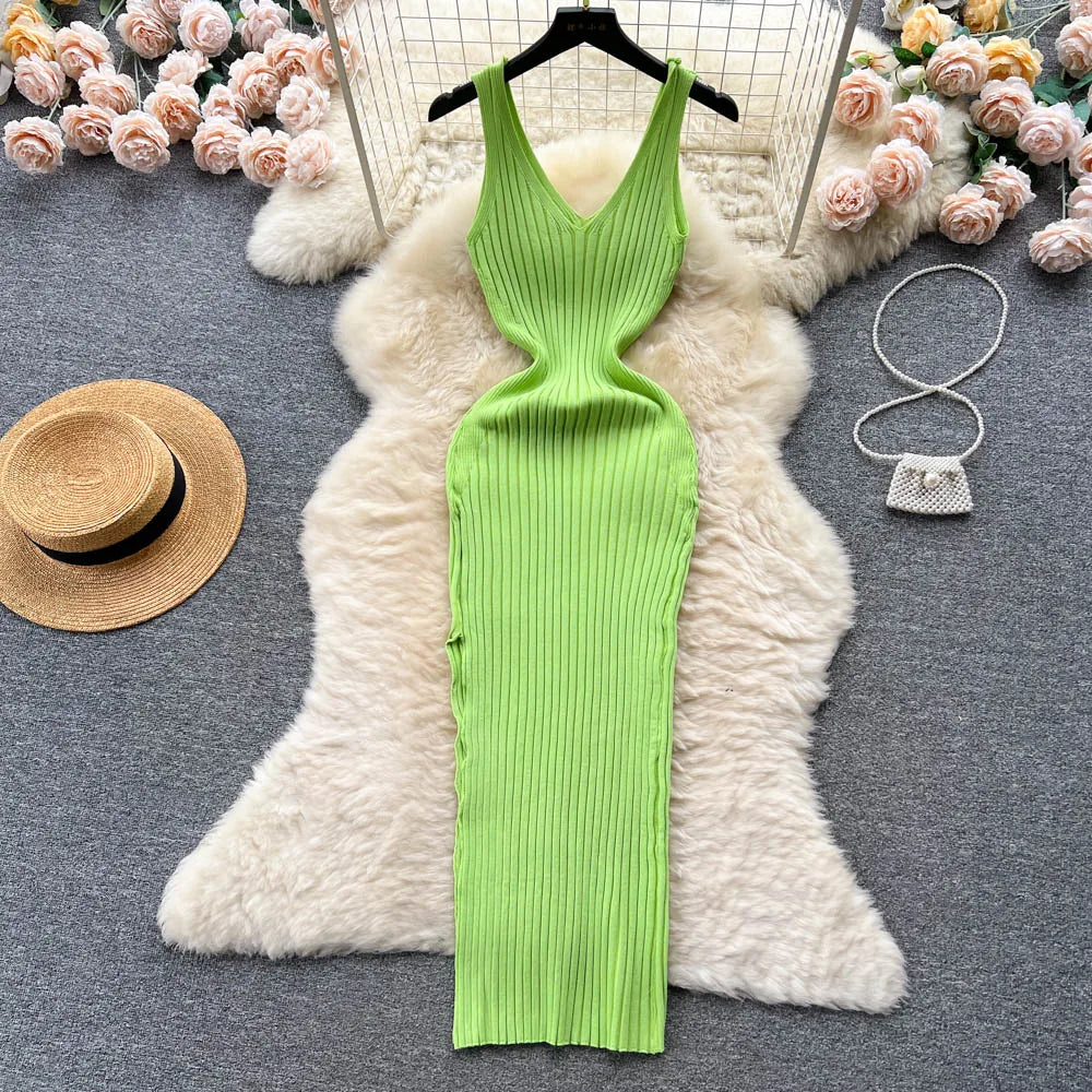 Chic Knit Wrap Dress For Women Autumn Bodycon Midi