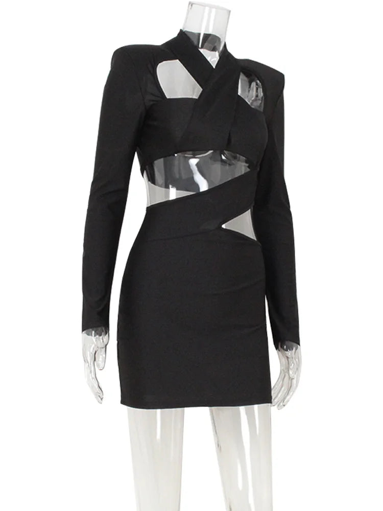 Stylish Black V Neck Knitted Bodycon Mini Dress