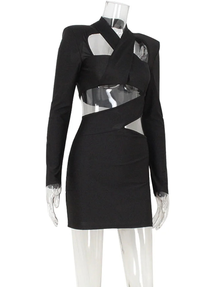 Stylish Black V Neck Knitted Bodycon Mini Dress