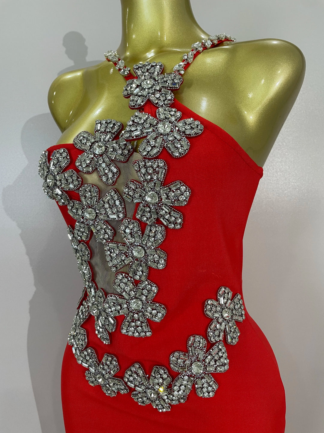 White Sparkly Crystal Diamond Backless Bodycon