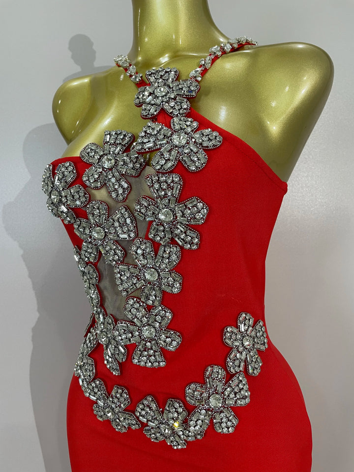 White Sparkly Crystal Diamond Backless Bodycon