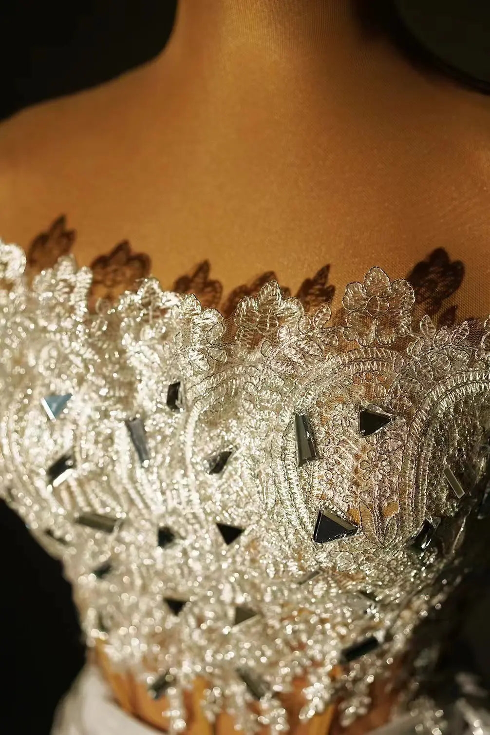 Signature Gold Applique Strapless Bodycon Dress