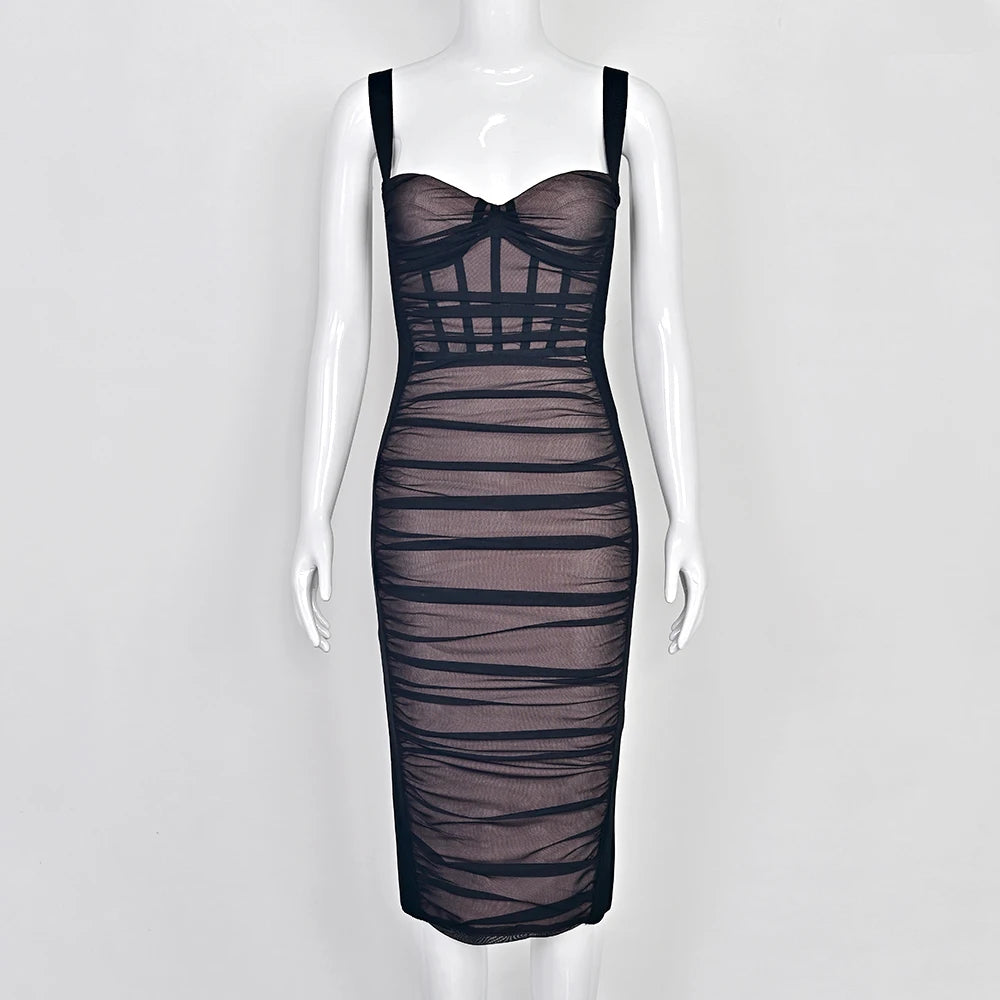 Beaukey Vintage Lace Bandage Dress Elegant