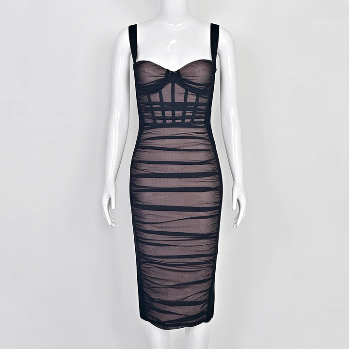 Beaukey Vintage Lace Bandage Dress Elegant